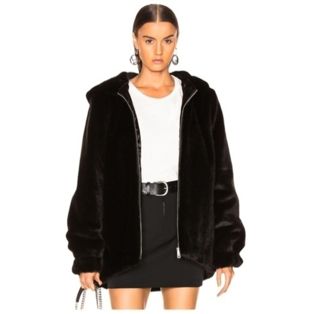 Helmut Lang Oversized Faux Mink Fur Bomber Jacket Black Luxe Coat SMALL